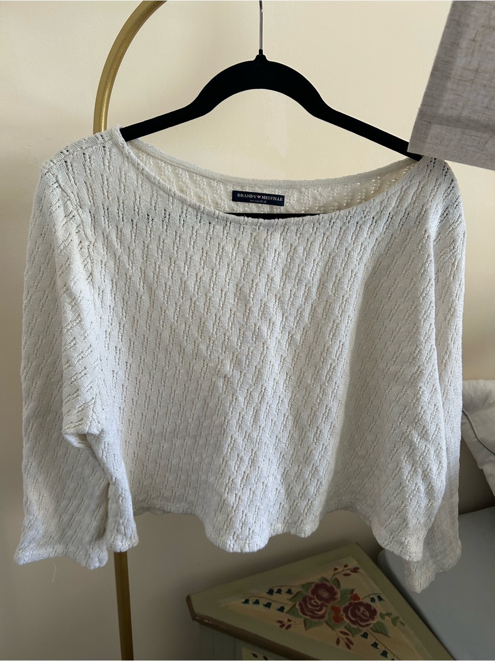 Brandy Melville Cream Textured Boatneck Sweater